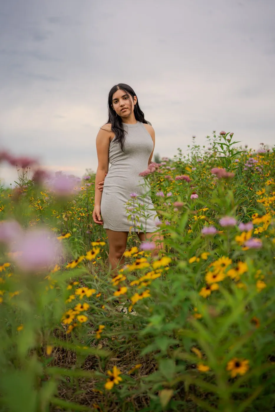 Kansas City portrait photographer - portrait among black-eyed Susans and wild bergamot