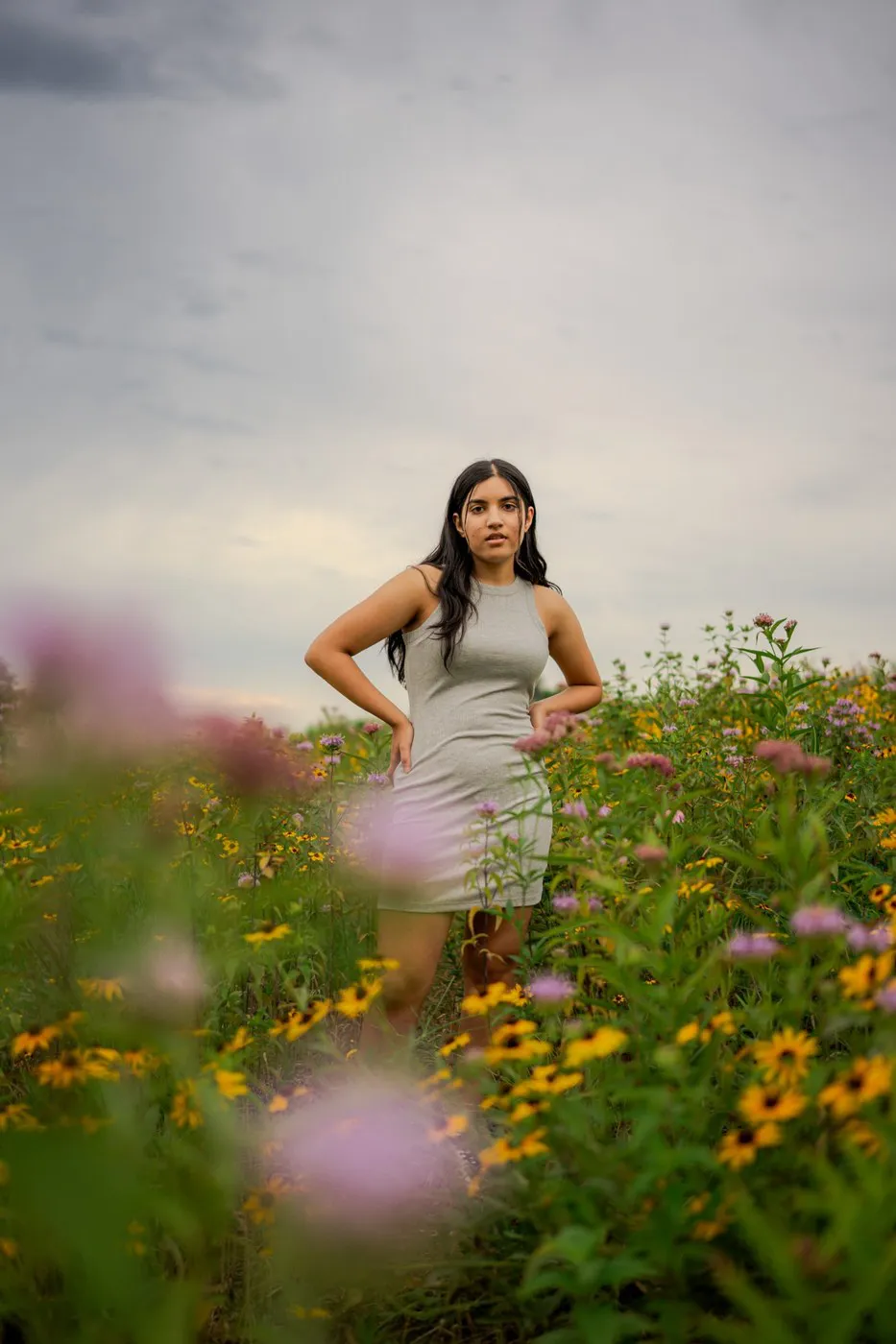 Kansas City portrait photographer - portrait in a wildflower meadow at dusk